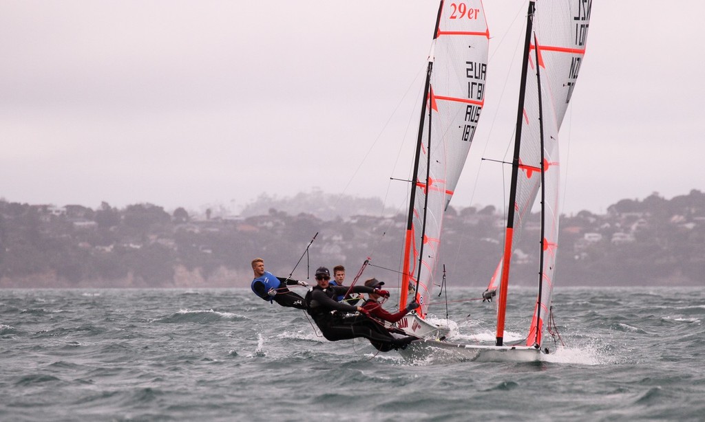 Aus v NZ: Stent & Robinson hot on the heels of Somerville & Simpson - NZ 29er National Championships 2013 © John Adair